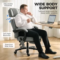 HOMCOM Massage Office Chair with Heat, 400lbs Heavy Duty Desk Chair with Adjustable Headrest, Reclining, Footrest, Light Gray(m-7)