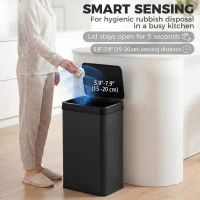 HOMCOM 10.6 Gal (40 L) Automatic Garbage Can w/ Soft-Close Lid, Trash Can with Fingerprint Resistant Stainless Steel, Black(m-4)
