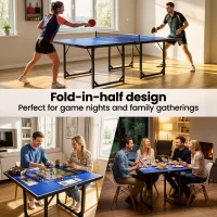Soozier 6x3 ft Compact Midsize Table Tennis Table Multi-Use Family Ping-pong Table Free Standing Folding Blue(m-4)