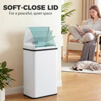 HOMCOM 13.2 Gal (50 L) Automatic Garbage Can w/ Soft-Close Lid, Trash Can with Fingerprint Resistant Stainless Steel, White(m-7)