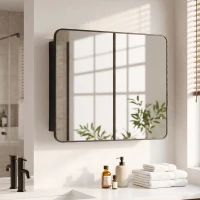HOMCOM 30 x 24 Inch Bathroom Medicine Cabinet with Mirror, Adjustable Shelves, Wall-Mounted or Recessed, Black(m-8)