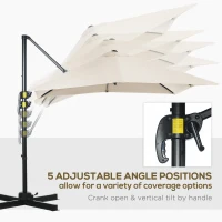 Outsunny 8' x 8' Square Patio Hanging Offset Umbrella with 360° Rotation, Aluminum Outdoor Cantilever Parasol with Crank & Tilt, Sun Canopy Shelter with Cross Base, White(m-5)