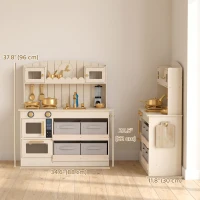 Qaba Wooden Play Kitchen Set for Kids with Real Lights & Sounds, 12PCs Accessories, Gift for Boys & Girls, Ages 3-6, Cream(m-3)