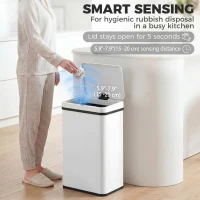 HOMCOM 10.6 Gal (40 L) Automatic Garbage Can w/ Soft-Close Lid, Trash Can with Fingerprint Resistant Stainless Steel, White(m-4)
