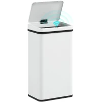 HOMCOM 13.2 Gal (50 L) Automatic Garbage Can w/ Soft-Close Lid, Trash Can with Fingerprint Resistant Stainless Steel, White(m-13)