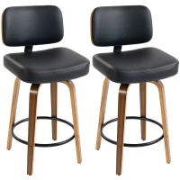 HOMCOM Bar Stools Set of 2 Modern Swivel PU Leather Upholstered Counter Height Bar Chairs, Black(m-13)