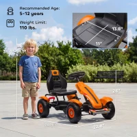 Aosom Kids Pedal Go Kart, Outdoor Ride on Toys with Adjustable Seat, Sharp Handling, Handbrake, 4 Non-Slip Rubber Wheels for Boys & Girls Aged 5-12 Years Old, Orange(m-3)