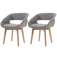 HOMCOM Dining Chairs Linen Fabric Upholstered Ergonomic Kitchen Chairs Beech Wood Legs Set of 2, Light Grey(m-2)