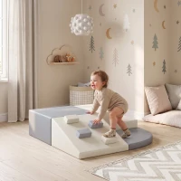 Qaba Soft Play Set, 4-Piece Climbing Blocks for Baby, Indoor Soft Play Toys with PU Leather(m-1)
