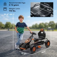 Aosom Kids Pedal Go Kart Ride-on Toy with Ergonomic Comfort, Pedal Car with Tough, Wear-Resistant Tread for Ages 5-12, Orange(m-3)