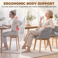HOMCOM Dining Chairs Linen Fabric Upholstered Ergonomic Kitchen Chairs Beech Wood Legs Set of 2, Light Grey(m-6)