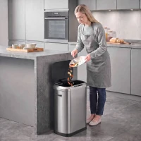 HOMCOM Automatic Trash Can, 13.2Gal / 50L Touchless Garbage Can with Soft-Close Lid, Stay Open, Stainless Steel, Silver(m-1)