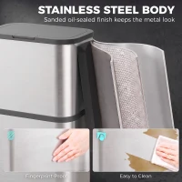 HOMCOM 15.9 Gallon/60 L Garbage Can, Slim Stainless Steel Trash Can with Bag Holder, Soft-Close Lid, Touch-Top Opening, Silver(m-6)