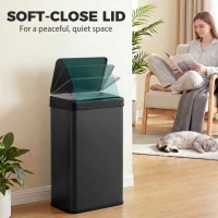 HOMCOM 13.2 Gal (50 L) Automatic Garbage Can w/ Soft-Close Lid, Trash Can with Fingerprint Resistant Stainless Steel, Black(m-7)