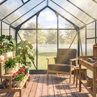 Outsunny Polycarbonate Greenhouse, Heavy Duty Outdoor Aluminum Walk-in Green House Kit Vent Door, 6.2'x8.3'x6.6' Gray(m-9)