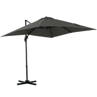 Outsunny 8' x 8' Square Patio Hanging Offset Umbrella with 360° Rotation, Aluminum Outdoor Cantilever Parasol with Crank & Tilt, Sun Canopy Shelter with Cross Base, Grey(m-2)