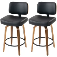 HOMCOM Bar Stools Set of 2 Modern Swivel PU Leather Upholstered Counter Height Bar Chairs, Black(m-2)