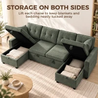 HOMCOM Sectional Sofa Bed, 113" U Shaped Pull Out Sleeper Sofa Bed with Dual Storage Chaises, Wide and Deep Seat, Green(m-5)