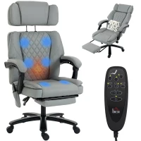 HOMCOM Massage Office Chair with Heat, 400lbs Heavy Duty Desk Chair with Adjustable Headrest, Reclining, Footrest, Light Gray(m-11)