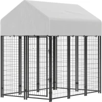 PawHut Outdoor Dog Kennel with Roof, 6' x 4' x 6' Heavy Duty Welded Wire Dog Playpen Enclosure with Escape-proof Lock(m-2)