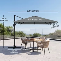 Outsunny 9ft Cantilever Patio Umbrella, Square Overhanging Umbrella with Cross Base, Crank Handle, Tilt, 360° Rotation and Aluminum Frame, Dark Grey(m-3)