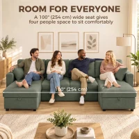 HOMCOM Sectional Sofa Bed, 113" U Shaped Pull Out Sleeper Sofa Bed with Dual Storage Chaises, Wide and Deep Seat, Green(m-6)