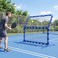 Soozier 3 in 1 Pickleball Net, Foldable Pickle Ball Net with Rebounder, Adjustable Height and Angle, Metal Frame, Blue(m-8)