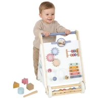 Qaba Wooden Baby Walker, Baby Push Walker w/ Adjustable Speed, Rear Storage for Learning to Walk, Gift for 1.5-3 Years, White(m-13)
