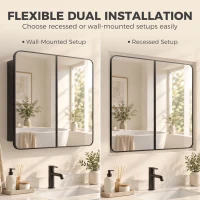 HOMCOM 30 x 24 Inch Bathroom Medicine Cabinet with Mirror, Adjustable Shelves, Wall-Mounted or Recessed, Black(m-5)