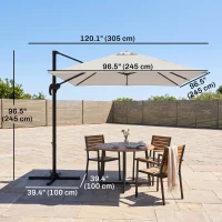 Outsunny 8' x 8' Square Patio Hanging Offset Umbrella with 360° Rotation, Aluminum Outdoor Cantilever Parasol with Crank & Tilt, Sun Canopy Shelter with Cross Base, White(m-3)