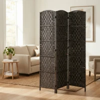 HOMCOM Room Divider, 3 Panel Folding Privacy Screen, 70.9" Tall Portable Weave Partition Wall Divider for Bedroom, Coffee(m-7)