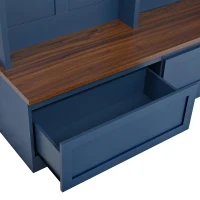 Rustic Farmhouse 4-in-1 Hall Tree Coat Rack with 2 Large Drawers, Shoe Storage Bench Unit with 6 Hooks, 53'' L x 15'' W x 75.5'' H, Blue(m-10)