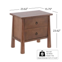 Modern Nightstand Set of 2 with 2 Drawers, Wooden Bedside Storage Tables with Signature Rounded Legs, 23.5'' L x 15.5'' W x 23.5'' H, Brown(m-3)