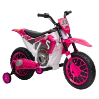 Aosom 12V Kids Motorcycle with Dual Motors, Training Wheels, Rear Suspension, Soft Start, Max Speed 5 MPH, for 3-6 Years, Pink(m-11)