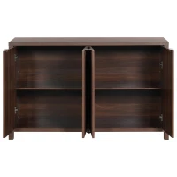 Elegant Fluted Buffet Cabinet with Sculpted Doors, Farmhouse Storage Sideboard for Kitchen Dining Living Room, 55" L × 15.5" W × 33" H, Brown(m-14)