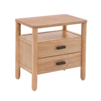 Modern Nightstands with Open Shelf and 2 Drawers, Wooden Bedside Storage Table Unit with Rounded Corners, 23.5'' L x 15.5'' W x 24'' H, Light Natural(m-10)