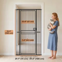 PawHut 71" Extra Tall Cat Gate,  29"-39" Wide Pet Gate with No Drilling, Narrow Spacing, Pull-Ring Latch, 2 Extension Kits(m-3)