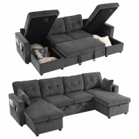 HOMCOM Sectional Sofa Bed, 113" U Shaped Pull Out Sleeper Sofa Bed with Dual Storage Chaises, Wide and Deep Seat, Dark Grey(m-13)