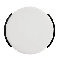 Chic Round Ottoman with Curved Wood-Grain and High-Density Foam, Versatile Coffee Table for Living Room, 32'' L x 32" W x 17.5" H, White+Black(m-5)