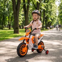 Aosom 12V Kids Motorcycle with Dual Motors, Training Wheels, Rear Suspension, Soft Start, Max Speed 5 MPH, Ages 3-6, Orange(m-2)