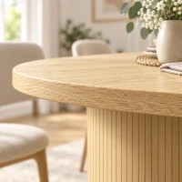 HOMCOM Farmhouse Dining Table Curved Top Kitchen Table Dining Room Kitchen Oak Wood Grain(m-10)