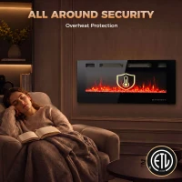 HOMCOM 50" Electric Fireplace, Ultra-Thin Recessed, Wall Mounted and Freestanding Fireplace w/ Flame Effect, 750W/1500W, Black(m-7)