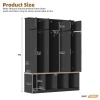 Rustic Farmhouse Hall Tree with 8 Storage Doors, Heavy-Duty Shoe Storage Bench Unit with 4 Bottom Compartments, 59'' L x 15.5'' W x 75'' H, Black(m-3)