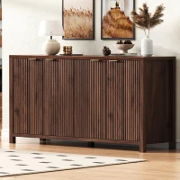 Elegant Fluted Buffet Cabinet with Sculpted Doors, Farmhouse Storage Sideboard for Kitchen Dining Living Room, 55" L × 15.5" W × 33" H, Brown(m-1)