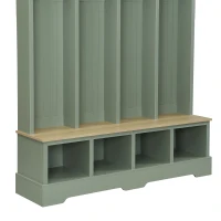 Farmhouse Hall Tree Coat Rack with 8 Retro Hooks, Shoe Bench Unit with 8 Storage Compartments, 59'' L x 15.5'' W x 76.5'' H, Mint Green(m-10)