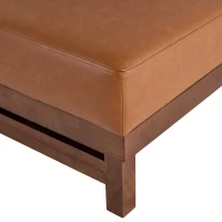 Sleek Large Ottoman with Faux Leather and Walnut Legs, Versatile Coffee Table for Living Room, 48" L × 27.5" W × 15.5" H, Light Brown(m-8)