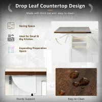Farmhouse Kitchen Island with Power Outlet and Drop Leaf, Versatile Rolling Cart with Spice Rack and Storage, 54.5'' L x 28.5" W x 36.5" H, White(m-8)