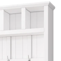 Farmhouse Hall Tree Coat Rack with 13 Compartments, Shoe Storage Bench Unit with Wide Storage Seating Bench, 59'' L x 18'' W x 79'' H, White(m-9)