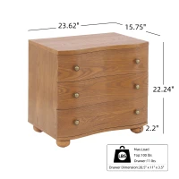 Retro Modern Nightstand Set of 2 with 3 Wave Drawers, Wooden Bedside Storage Tables with Bulbous Feet, 23.5'' L x 15.5'' W x 22.5'' H, Brown(m-3)