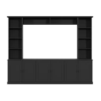 Mid-Century Entertainment Centre with 7 Adjustable Shelves, 4-Piece TV Wall Unit Console with 6 Cable Holes, 95.5'' L x 15.5'' W x 76.5'' H, Black(m-2)